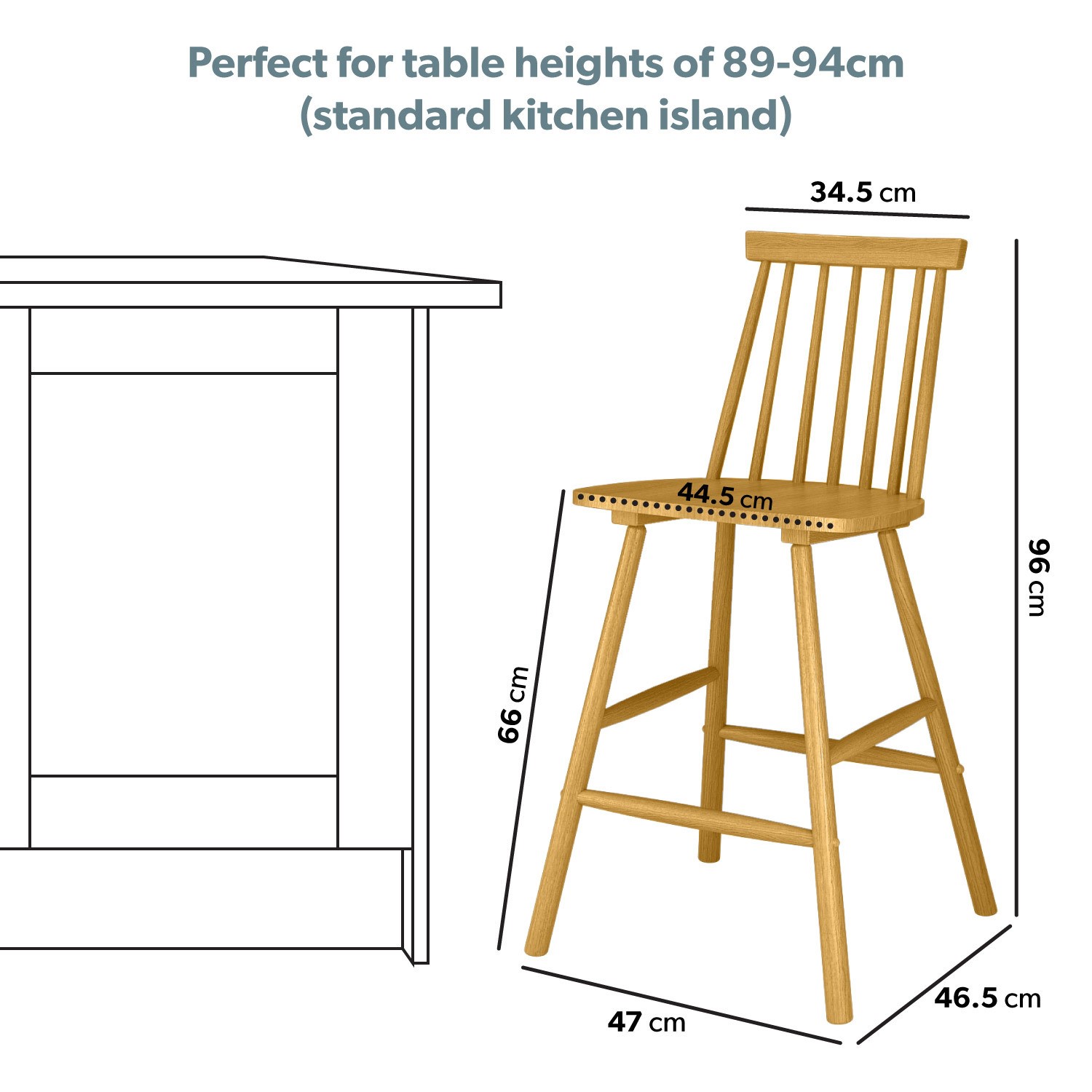 Read more about Light oak wooden kitchen stool with spindle back 66cm cami